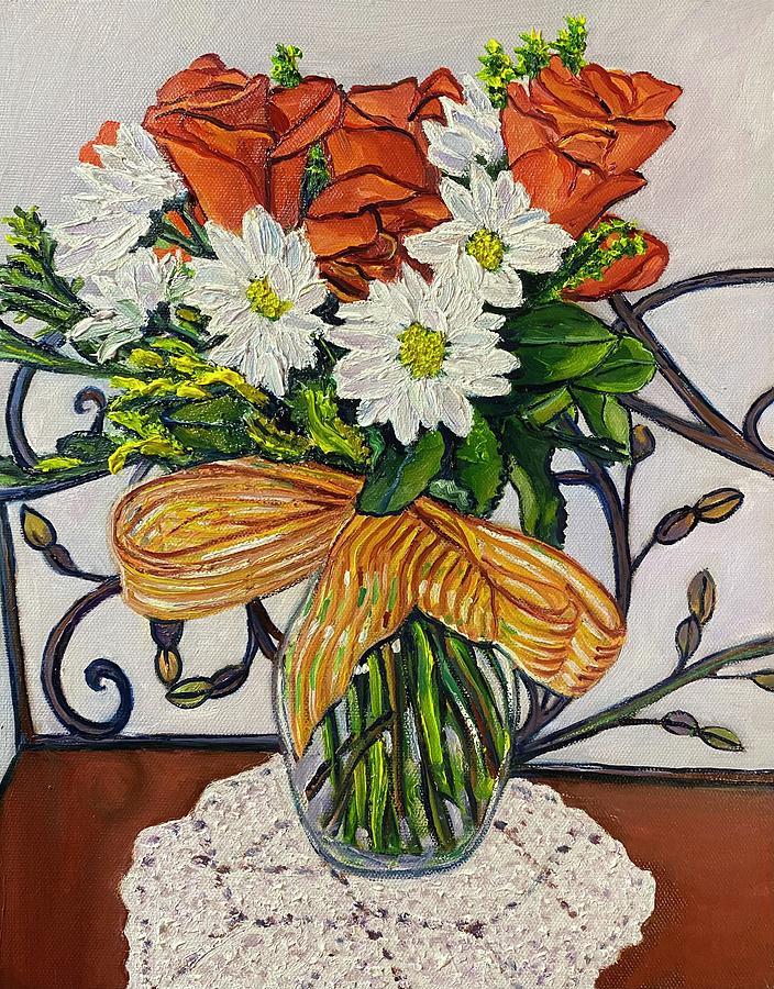 Vase of Flowers with Bow Painting by Richard Nowak
