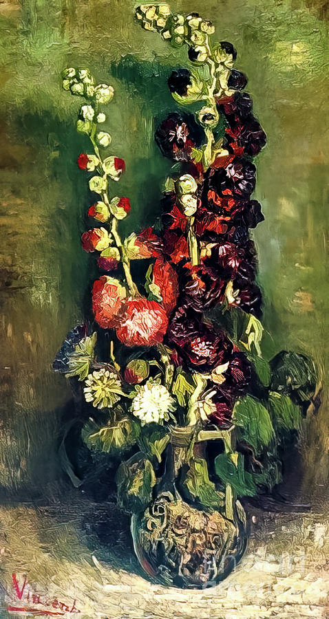 Vase Of Hollyhocks By Vincent Van Gogh 1886 Painting