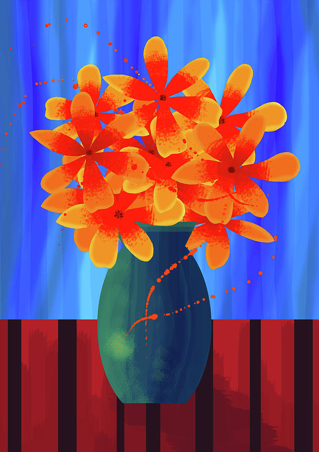 Nature Mixed Media - Vase of Orange and Yellow Flowers by Andrew Hitchen