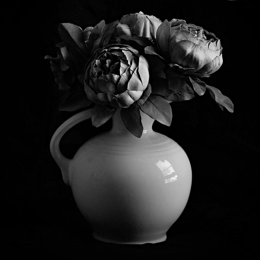 Vase of Peonies Black and White Squared Photograph by Gaby Ethington