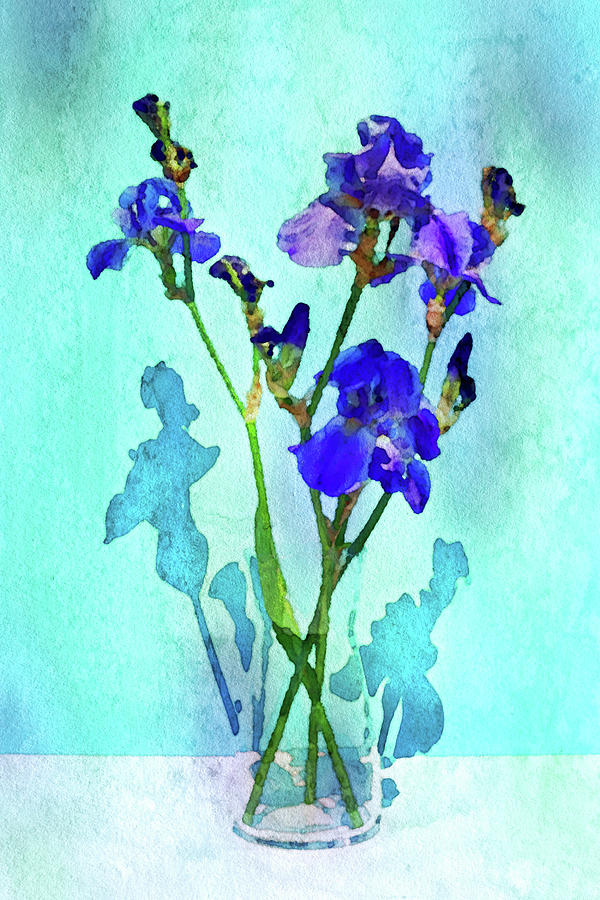 Vase of Purple Iris Digital Art by Susan Maxwell Schmidt