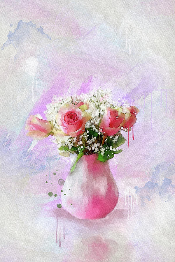 Vase of Roses Digital Art by Mary Timman
