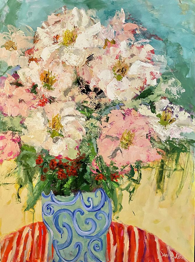Vase of Summer Blooms Painting by Sandy Welch