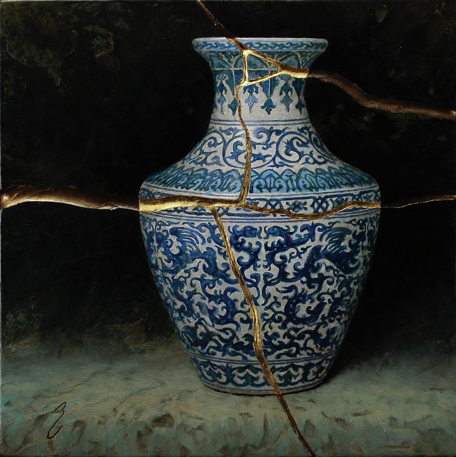 Vase of the Hidden Dragons - Kintsugi Painting by Bruno Capolongo