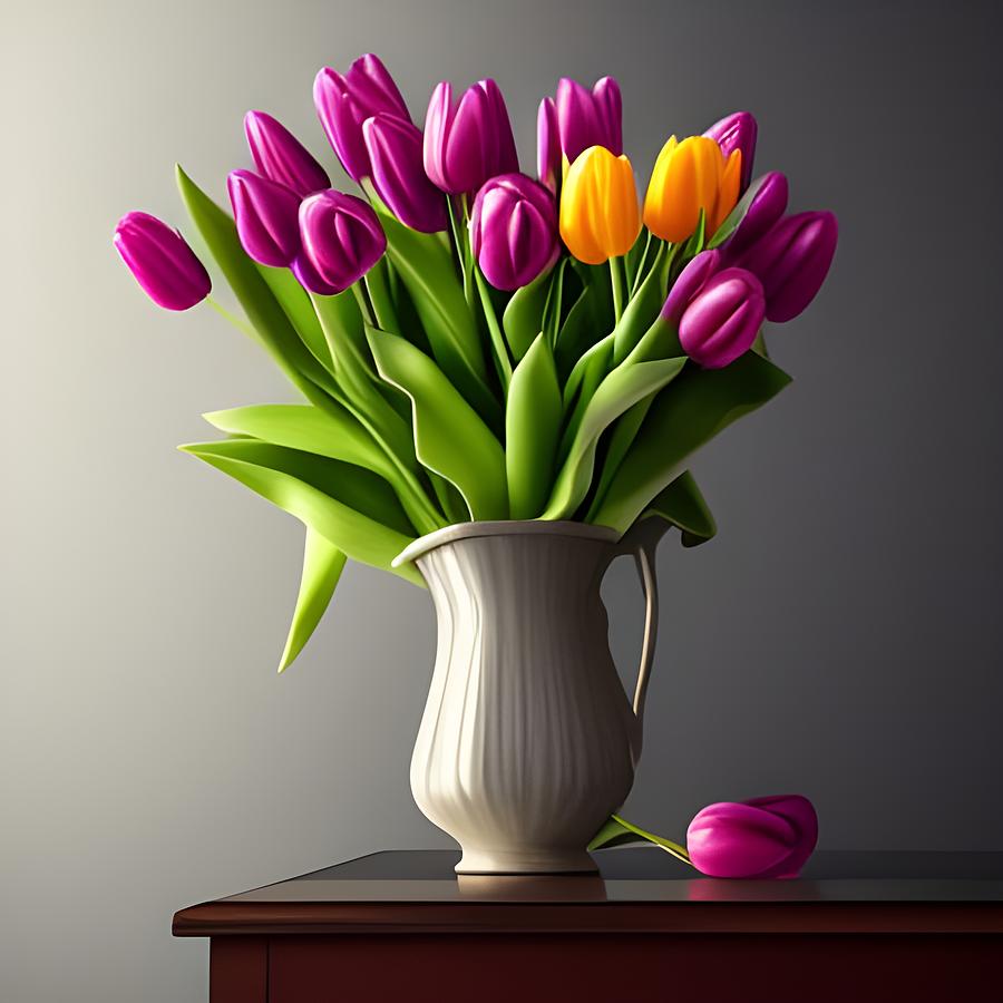 Vase of Tulips Digital Art by Katrina Gunn