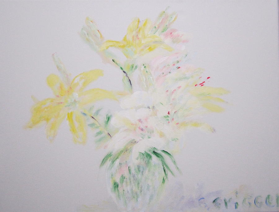 Vase of Yellow Yard  flowers Painting by Glenda Crigger