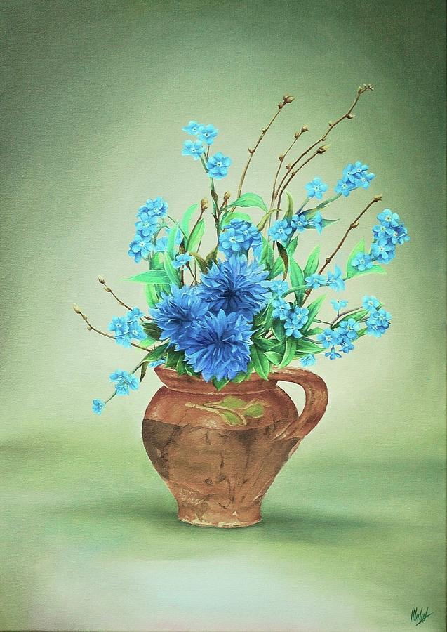 Vase with Blue Flowers  Painting by Michelangelo Rossi