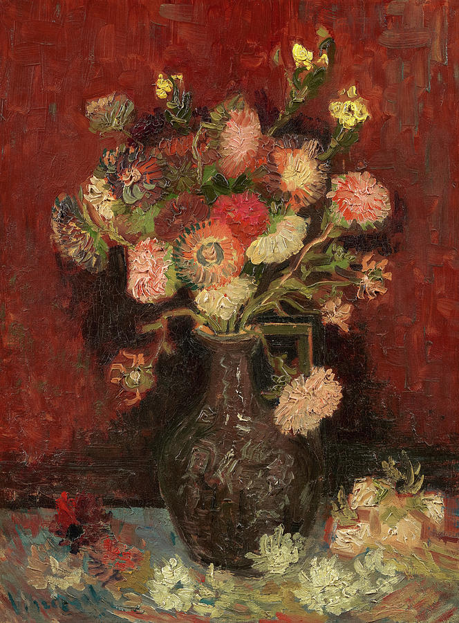 Vase with Chinese Asters and Gladioli, August, 1886 Painting by Vincent ...