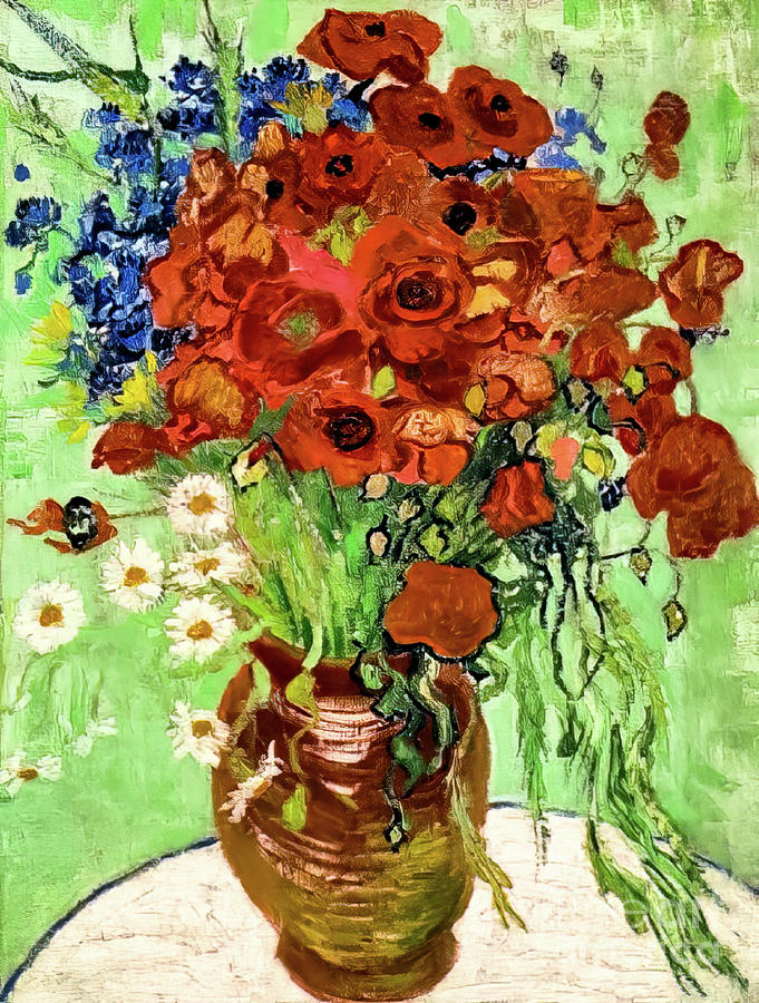 Vase With Daisies And Poppies By Vincent Van Gogh 1890 Painting