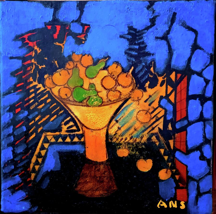 Vase with fruits Painting by Adalardo Nunciato  Santiago