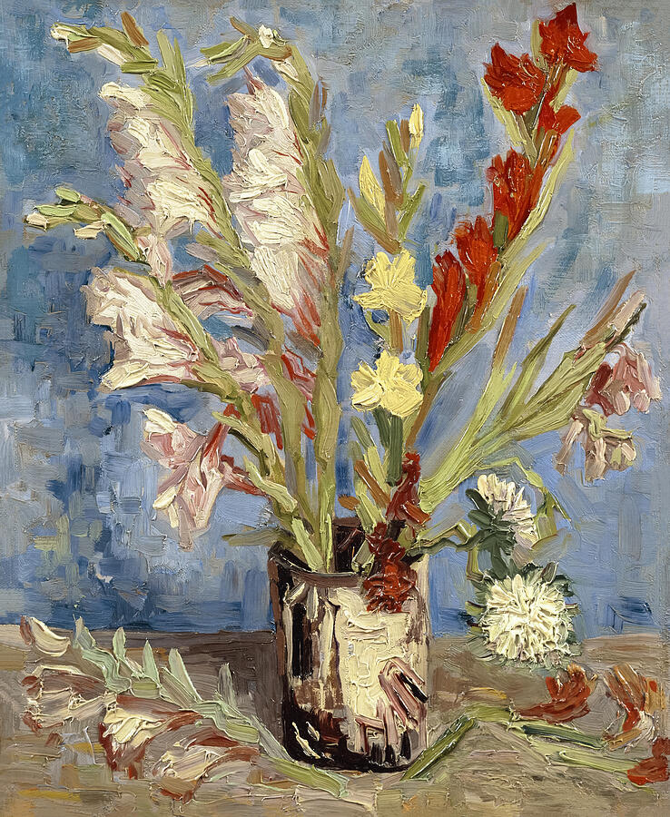 Vase With Garden Gladiolus And Chinese Asters By Vincent Van Gogh Painting