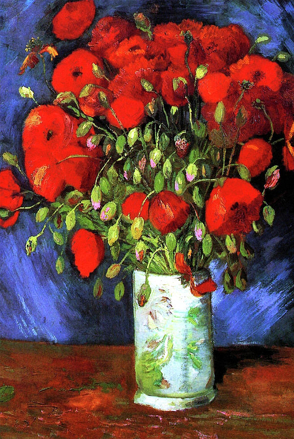 Vase With Red Poppies Painting by Pam Neilands