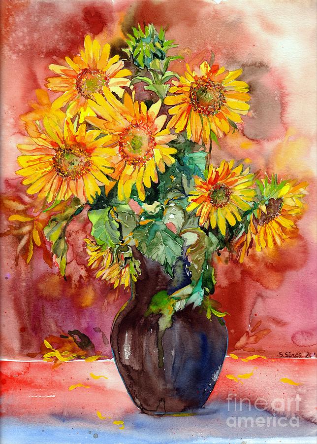 paintings of sunflowers in a vase