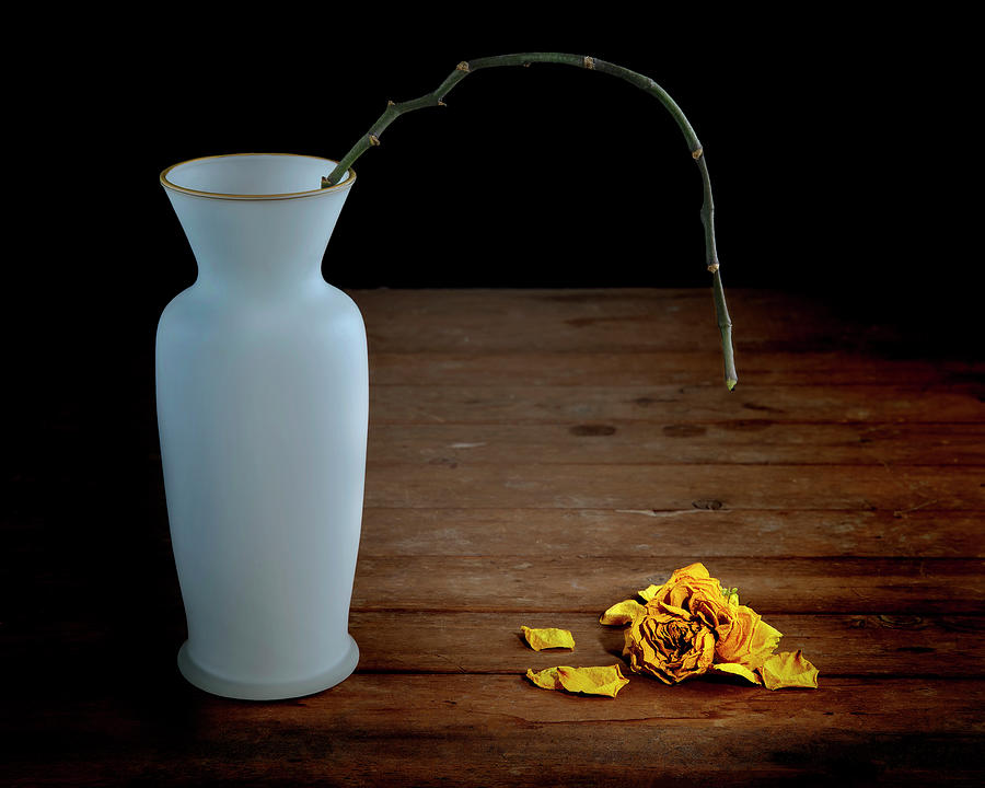 Vase With Worn Out Flower Photograph