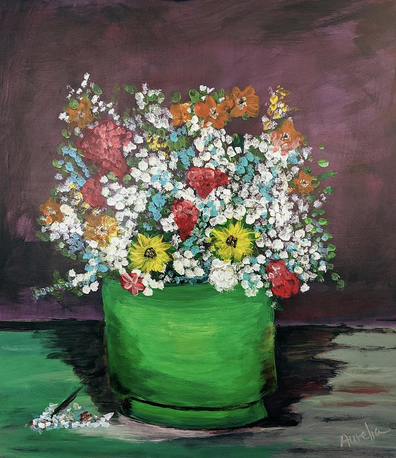 Vase with Zinnias and Other Flowers Painting by Aurelia Schanzenbacher
