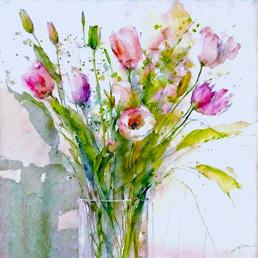 Vased Tulips Digital Art by Dawn Van Doorn - Fine Art America