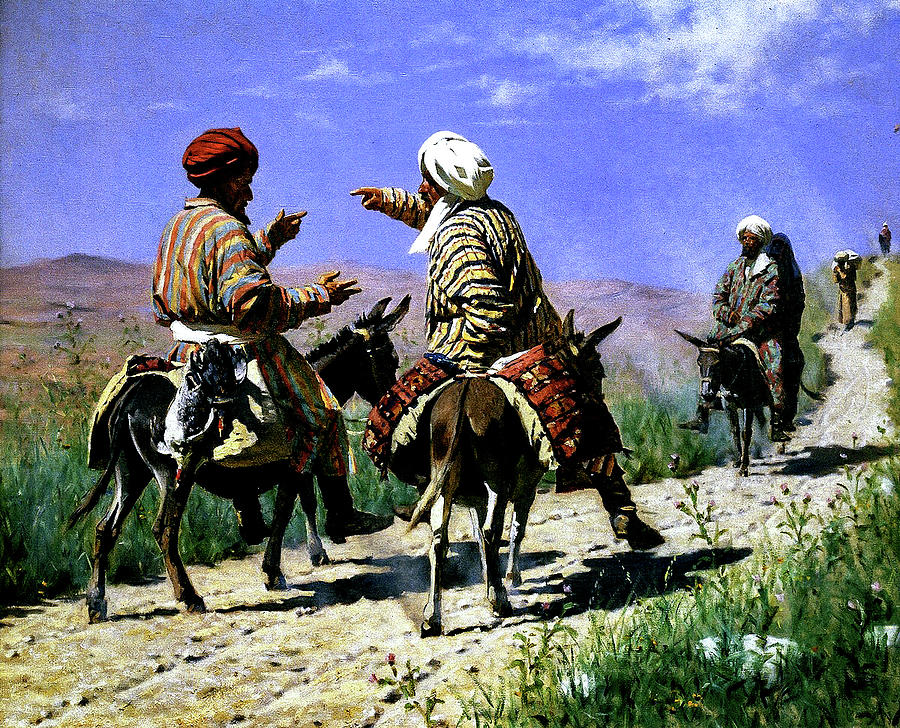 Vasiliy Vereshchagin  Mullah Rahmin and Mullah Kerim Quarrelling on the Way to the Bazaar Painting by Artistic Rifki