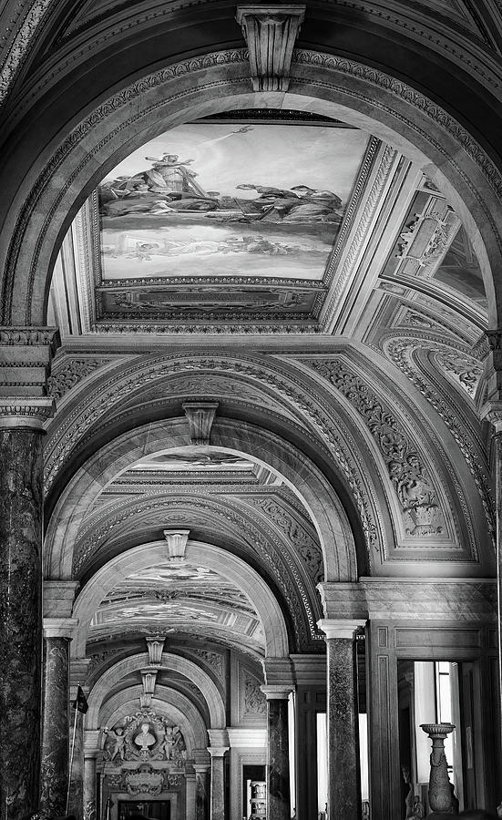 Vatican Arched Hallway in Black and White Photograph by Rebecca Herranen