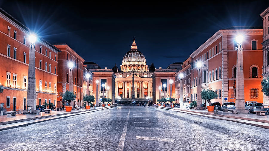 Architecture Photograph - Vatican At Night by Manjik Pictures