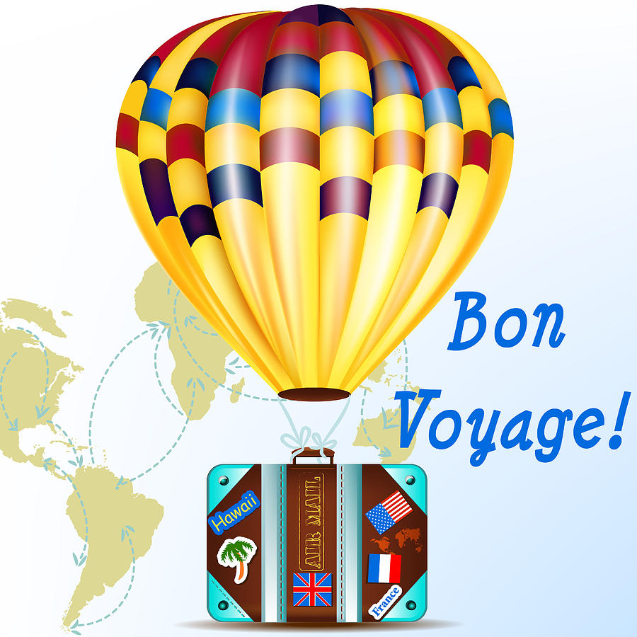 Vector background with air balloon and suitcase vacation symbol Drawing by Mashakotcur