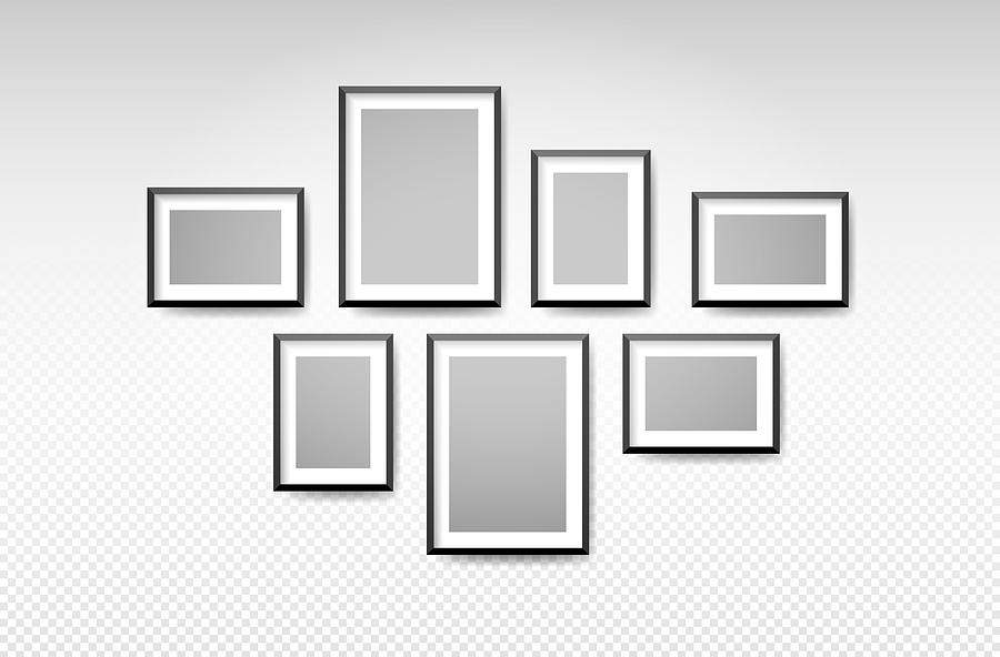 Vector black picture frame set on wall background Drawing by Hudiemm