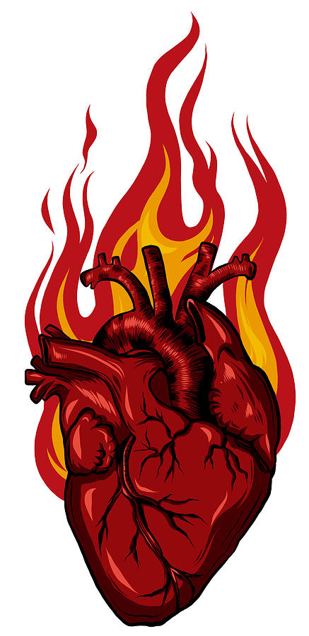 how to draw a flaming heart