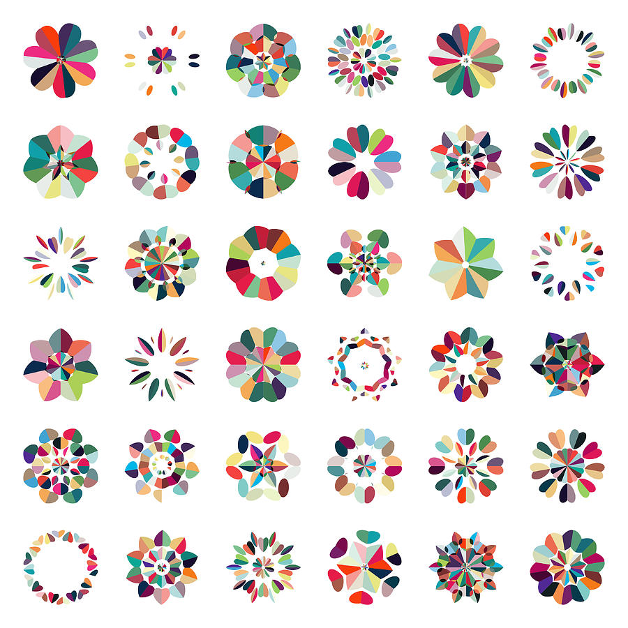 Vector colorful floral pattern buttons icon collection Drawing by Naqiewei