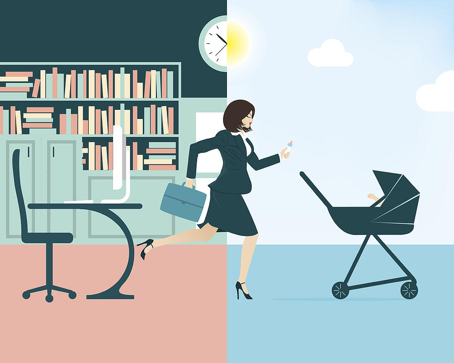 Vector illustration of a busy businesswoman and mum Drawing by Enisaksoy