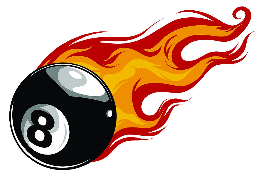 Vector illustration of billiards pool snooker 8 ball with simple flames ...