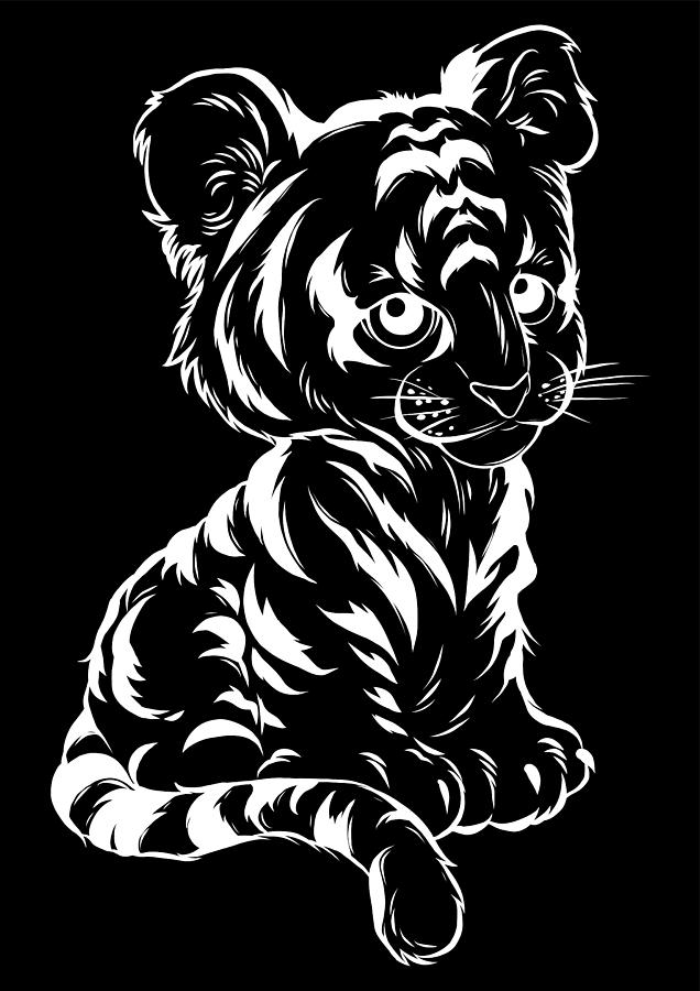 vector Illustration of cute baby tiger lies Digital Art by Dean