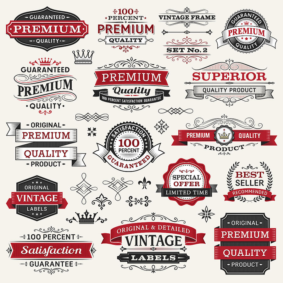 Vector illustration of labels, frames and banners Drawing by Edge69