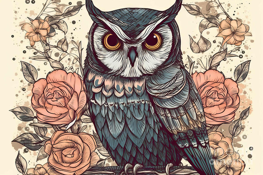 Owl Painting - Vector illustration of wild totem animal - Owl in ornamental gra by N Akkash