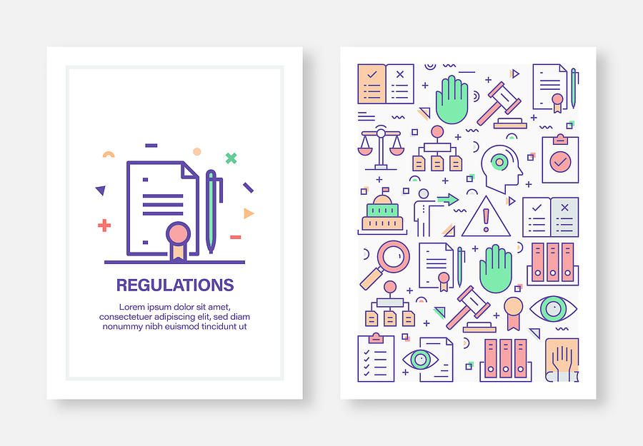 Vector Illustrations with Regulations Related Icons for Brochure, Flyer, Cover Book, Annual Report Cover Layout Design Template Drawing by Cnythzl