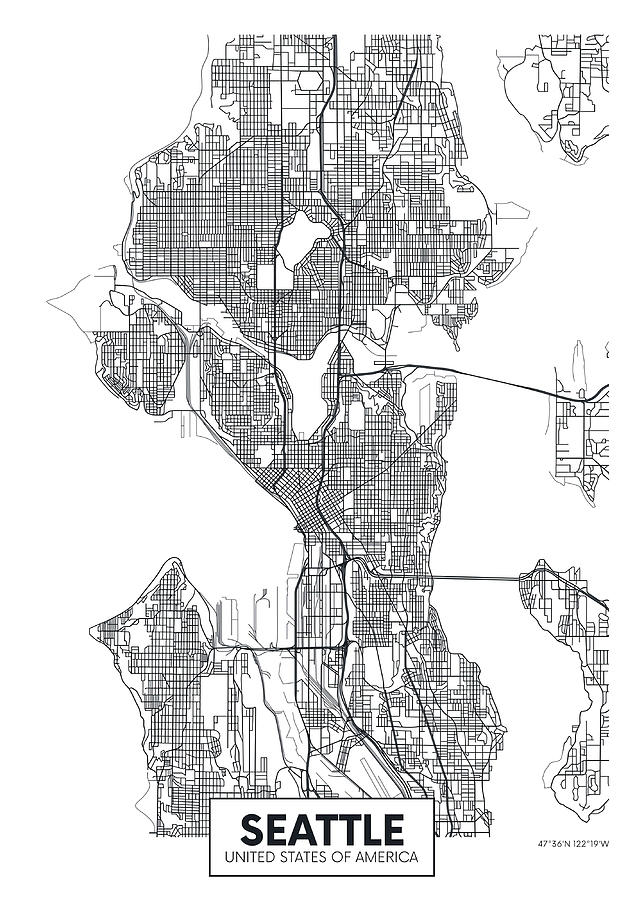 Vector map city Seattle Poster cool girl Painting by Green Cook | Fine ...