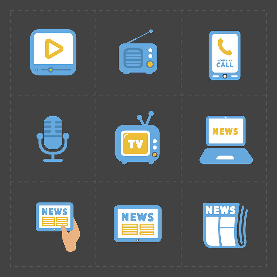 Vector Media Icons set on dark background Drawing by Marnikus