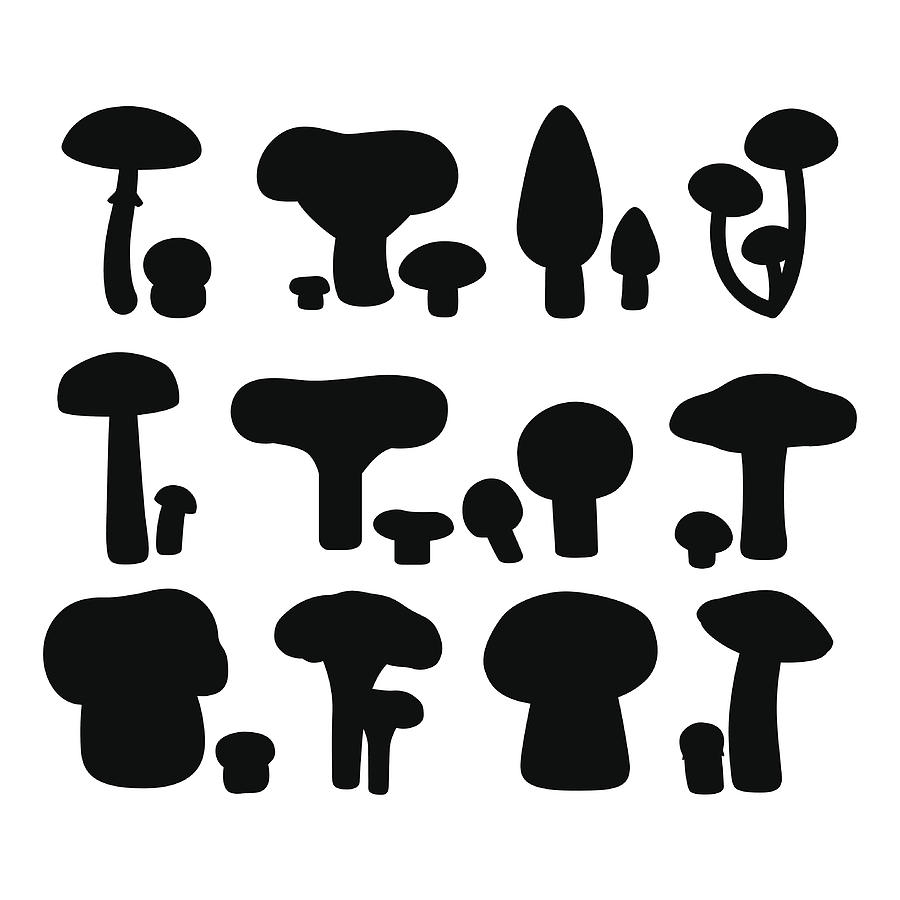 Vector mushrooms silhouettes set Drawing by S-s-s