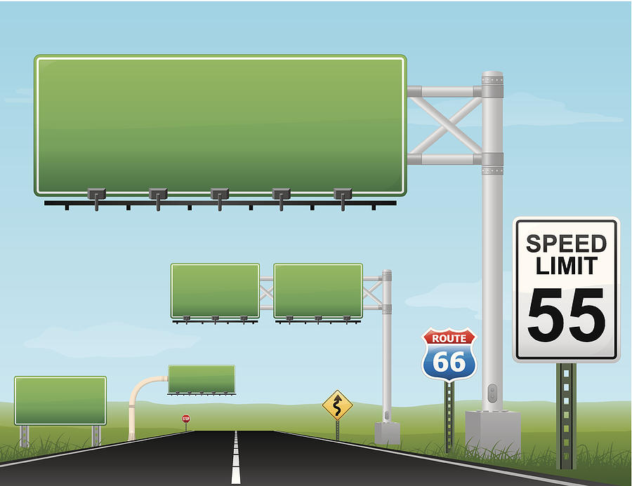 Vector of blank green highway signs with speed limit of 55 Drawing by Stevezmina1