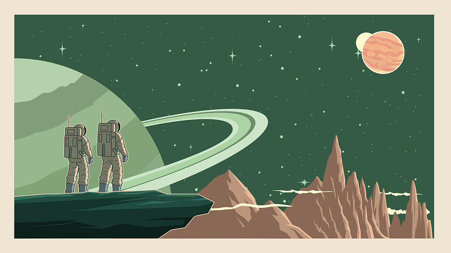 Vector Retro Astronaut in Space Stock Illustration Drawing by Yogysic