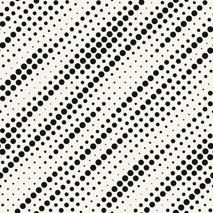 Vector Seamless Black and White Diagonal Halftone Circle Lines Pattern Drawing by Samolevsky
