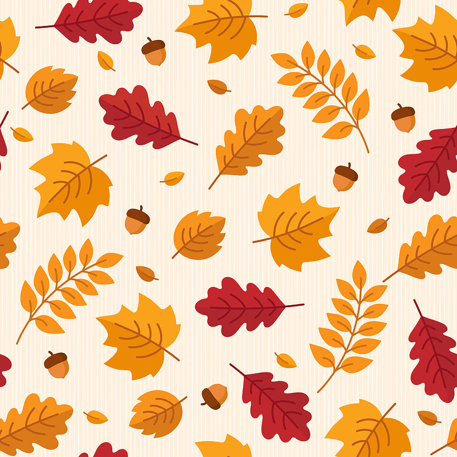 Vector seamless pattern of autumn leaves and acorns. Drawing by Paci77