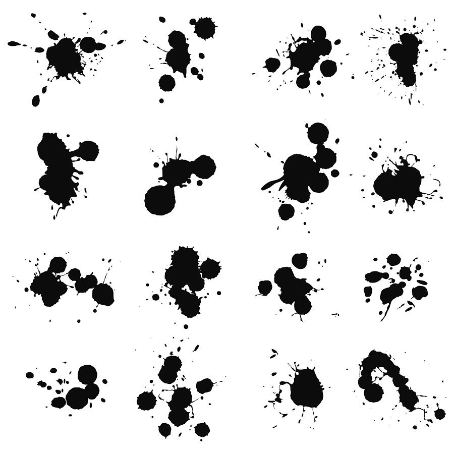Vector set of black ink blots. Drawing by Mysondanube