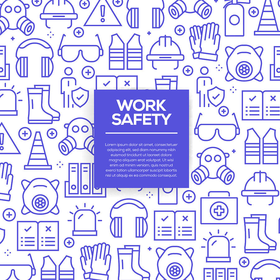 Vector set of design templates and elements for Work Safety in trendy linear style - Seamless patterns with linear icons related to Work Safety - Vector Drawing by Cnythzl