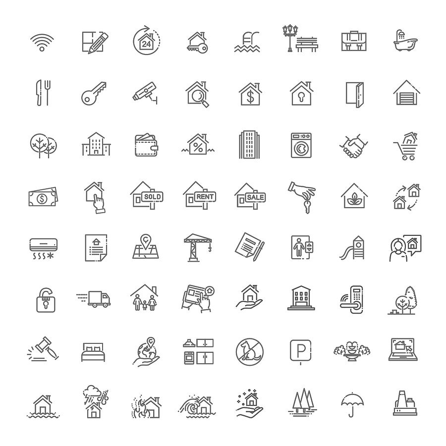 Vector Set of Real Estate Related Vector Line Icons Drawing by GreenTana