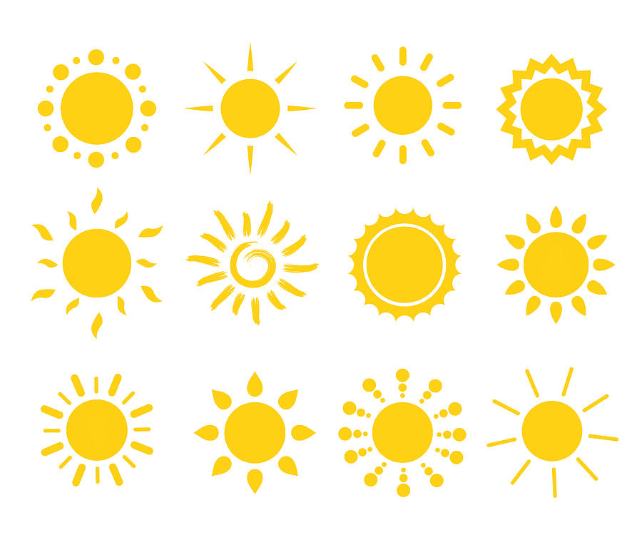 Vector set of sun icons. Different sun drawing collection. Summertime figure concept. icons set. Drawing by Reklamlar