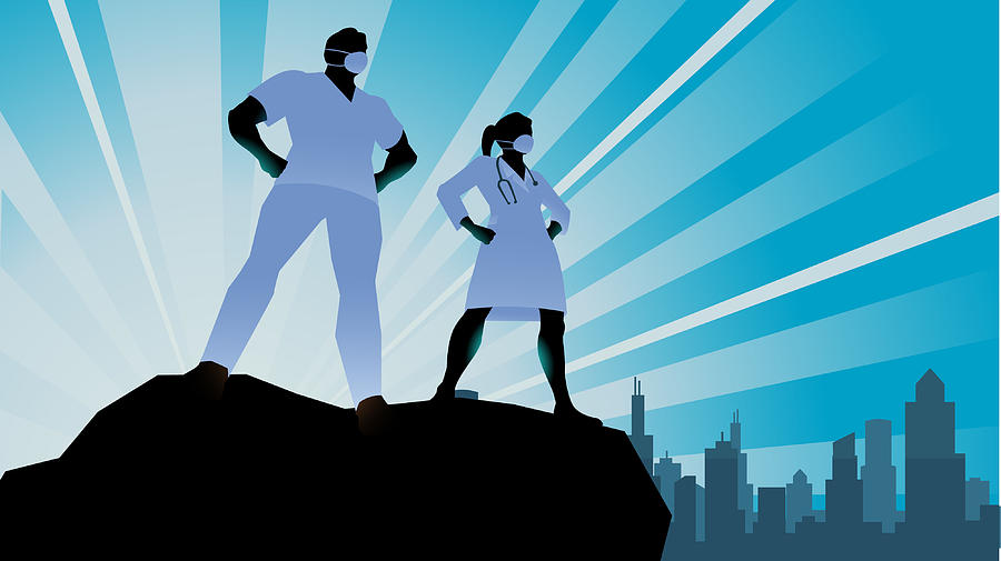 Vector Superhero Doctor Healthcare workers Silhouette Stock Illustration Drawing by Yogysic