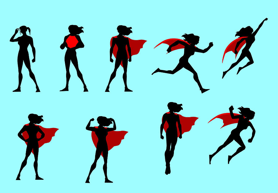 Vector Superhero Woman Silhouette Set Drawing by Yogysic