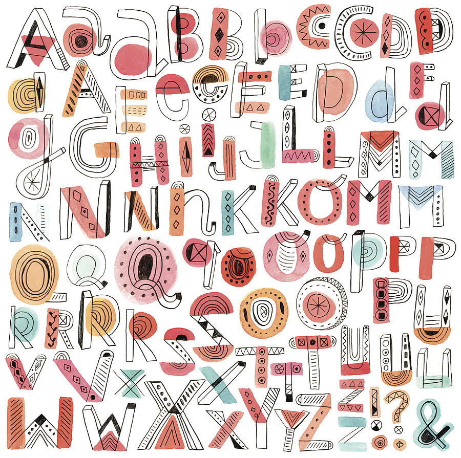Vector watercolour and pencil doodle alphabet Drawing by Beastfromeast
