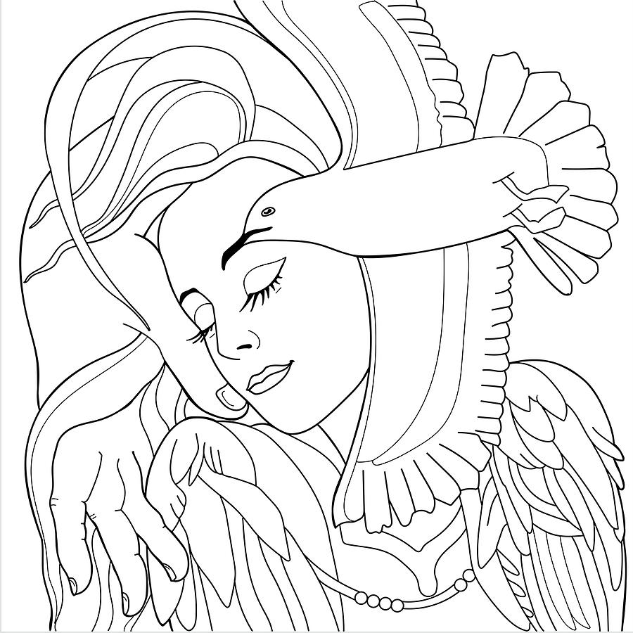 Line Art Illustration. Printable Coloring Pages for children. Poster  Princesses by Olha Zolotnyk