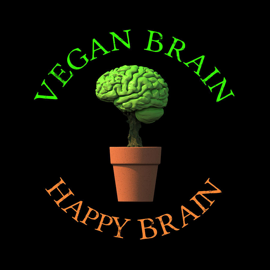 Vegan Brain Happy Brain Digital Art by Russell Kightley
