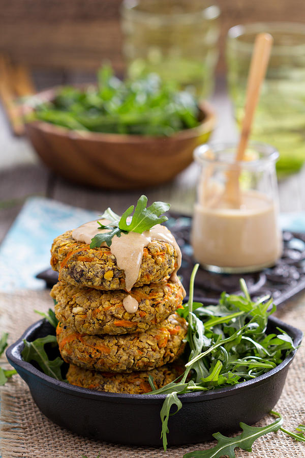 Vegan burgers with sweet potato and chickpeas Photograph by by Elena Veselova